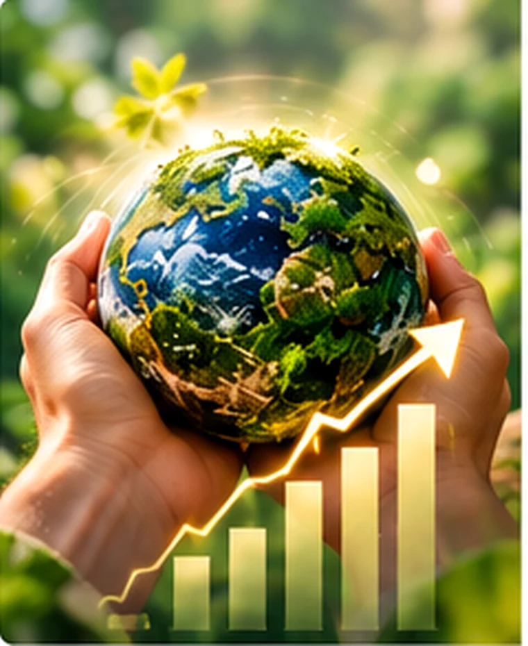 Illustrazione del pianeta e di un grafico in crescita, a rappresentare il mercato globale del benessere